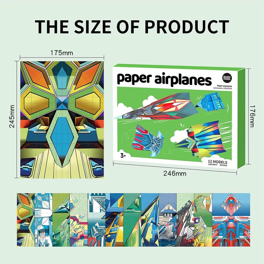 Klassisches Weltrekorde Papierflugzeug-Set aus buntem Origami-Faltpapier für Kinder und Schüler, DIY Bastelspielzeug zum Basteln von Weltraum-Motiven, Mehrfarbig - Bild 4
