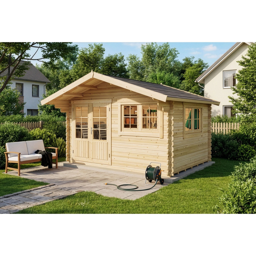 Alpholz Holz-Gartenhaus Gabriel in Braun, Naturbelassen, Blockbohlen mit 28mm Wandstärke, inkl. Boden, B/T/H: 438 x 367 cm - Bild 2