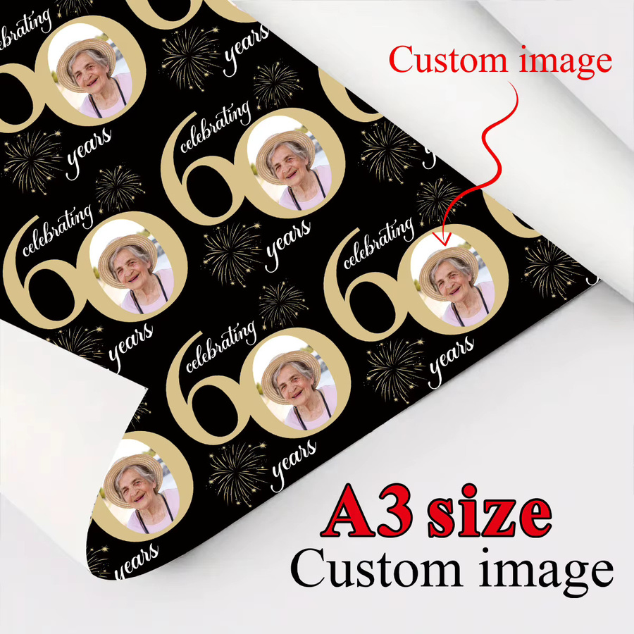 Personalisiertes Foto-Geschenkpapier für Geburtstage, 3 Blatt, Schwarz, für deine Partydekoration und DIY-Geschenkverpackung - Bild 2