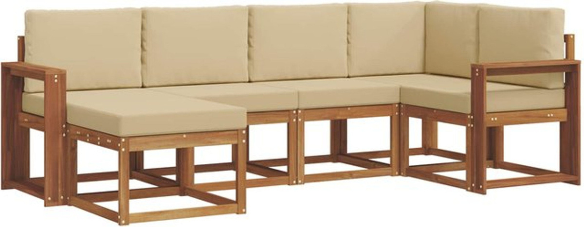 vidaXL Outdoor-Sofagarnitur aus Akazie mit Kissen, 6-teiliges Loungemöbel-Set in Natur und Beige - Bild 1