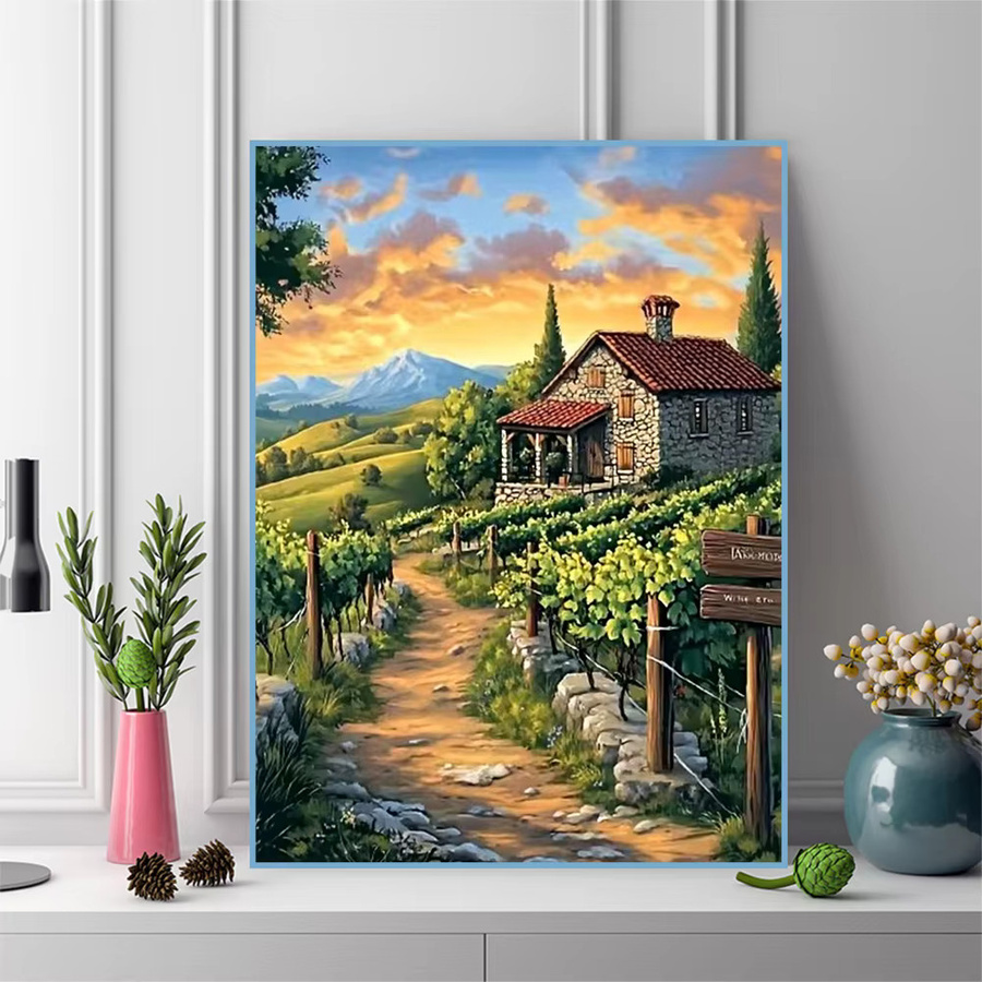 Momoart Diamantmalerei Dorf-Landschaftsmuster als DIY Haus-Diamantmosaik für Erwachsene und Anfänger, Wanddekoration, Mehrfarbig, B/H: 30 x 20 cm - Bild 3