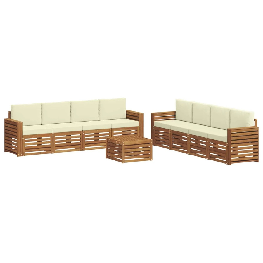 vidaXL Sofagarnitur 9-teilig aus Massivholz Akazie in Natur und Creme mit Sitz- und Rückenkissen im modernen Latten-Design - Bild 2