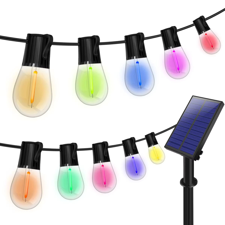 Amaryllis Solar-Lichterkette RGB für Außen und Innen, Wasserdichte Weihnachtsbaum-Lichterkette mit bruchsicheren E27-S14 Glühbirnen in Multicolour und Schwarz - Bild 5
