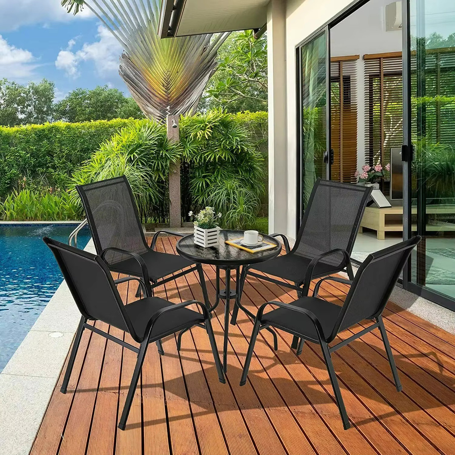 AuAg 4er Set Gartensessel aus Stahl und Textilene mit hoher Rückenlehne, schwarz, modern klappbar für Balkon, Terrasse und Camping - Bild 8