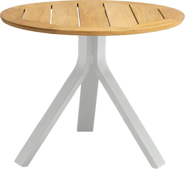 Stern Beistelltisch Freddie mit Teakplatte, Durchmesser: 60 cm, Aluminium weiß - Bild 1