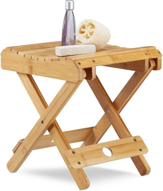 Relaxdays Klappbarer Hocker aus Bambus in Braun, B/T/H: 31,5 x 27,5 x 28,5 cm - Bild 1