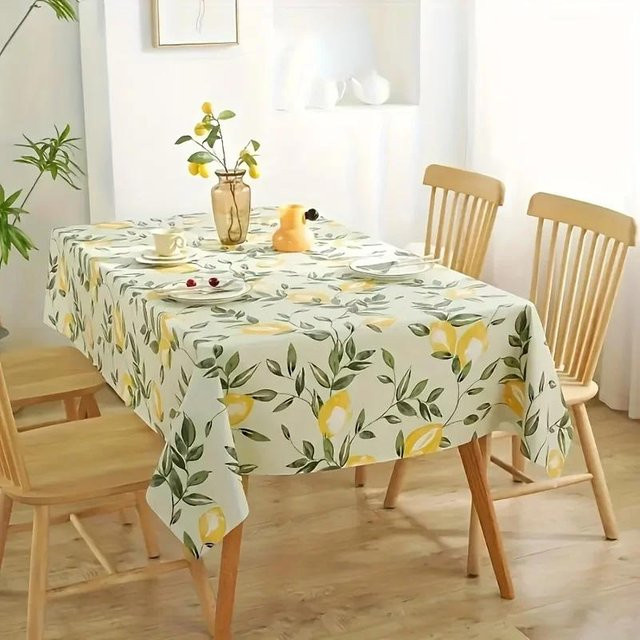 VIKAMA Tischdecke mit Zitronenblatt-Print, rechteckig, wasserabweisend und waschbar, Farbe: Weiß, B/T: 90 x 140 cm - Bild 1