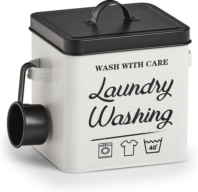HTI-Living Waschpulver-Box aus Metall in Weiß mit Laundry-Aufdruck - Bild 1