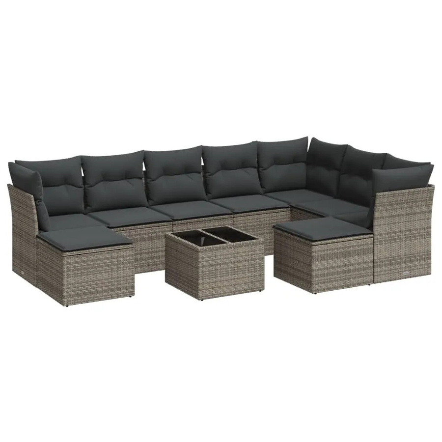 vidaXL 10-tlg. Garten-Sofagarnitur in U-Form aus Polyrattan mit Kissen in Grau - Bild 2