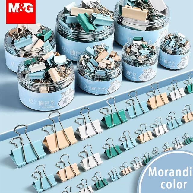 M&G Foldback Clips in bunten Morandi-Farben aus Metall für Schule und Büro, 1 Box - Bild 1