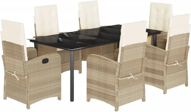 vidaXL 7-teilige Garten-Essgruppe aus Poly-Rattan mit Kissen in Beige und Cremeweiß - Bild 1