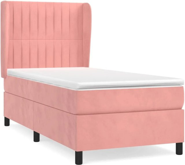 vidaXL Boxspringbett mit Matratze in Rosa, Hybrid-Design mit Taschenfederkern und Samtbezug, B/T/H: 90 x 200 x 118 cm - Bild 1