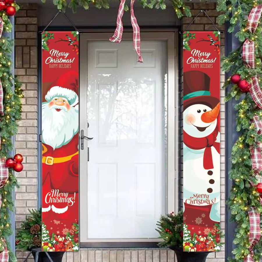 VIKAMA Weihnachts Banner für den Außenbereich mit Santa Claus und Schneemann zur Dekoration von Haustür und Veranda - Bild 3