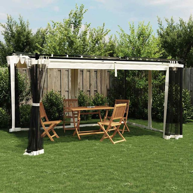 vidaXL Pavillon mit Netzwänden aus Stahl und Polyester, Beige, B/T/H: 400 x 300 x 230 cm - Bild 3