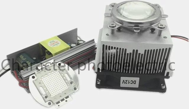 TAKEY 100W UV LED Kit mit 365-370nm Chip, AC 85-265V Treiber, Kühlkörper und 60-Grad-Linse mit Reflektor-Kollimator in Silber - Bild 1