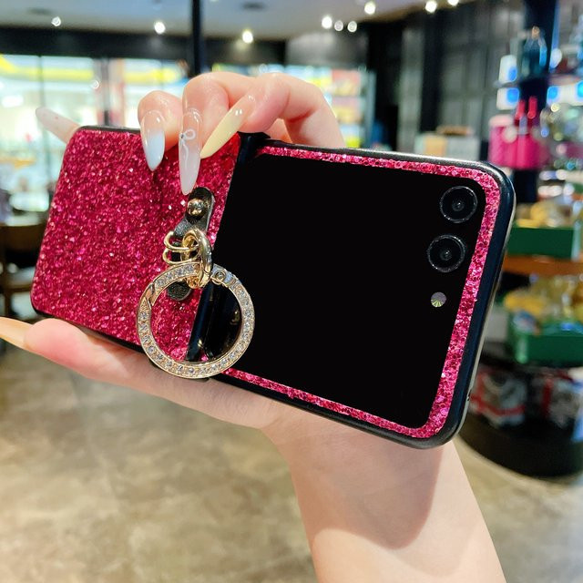 Glitzernde Motorola Moto Razr Handyhülle mit künstlichem Diamant-Ringhalter in Grün - Bild 1
