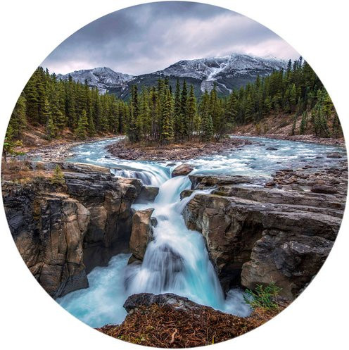 K&L Wall Art Vliestapete Cuadrado Wasserfall Wald Vintage, Rundes Wandbild in Mehrfarbig, Matt - Bild 1