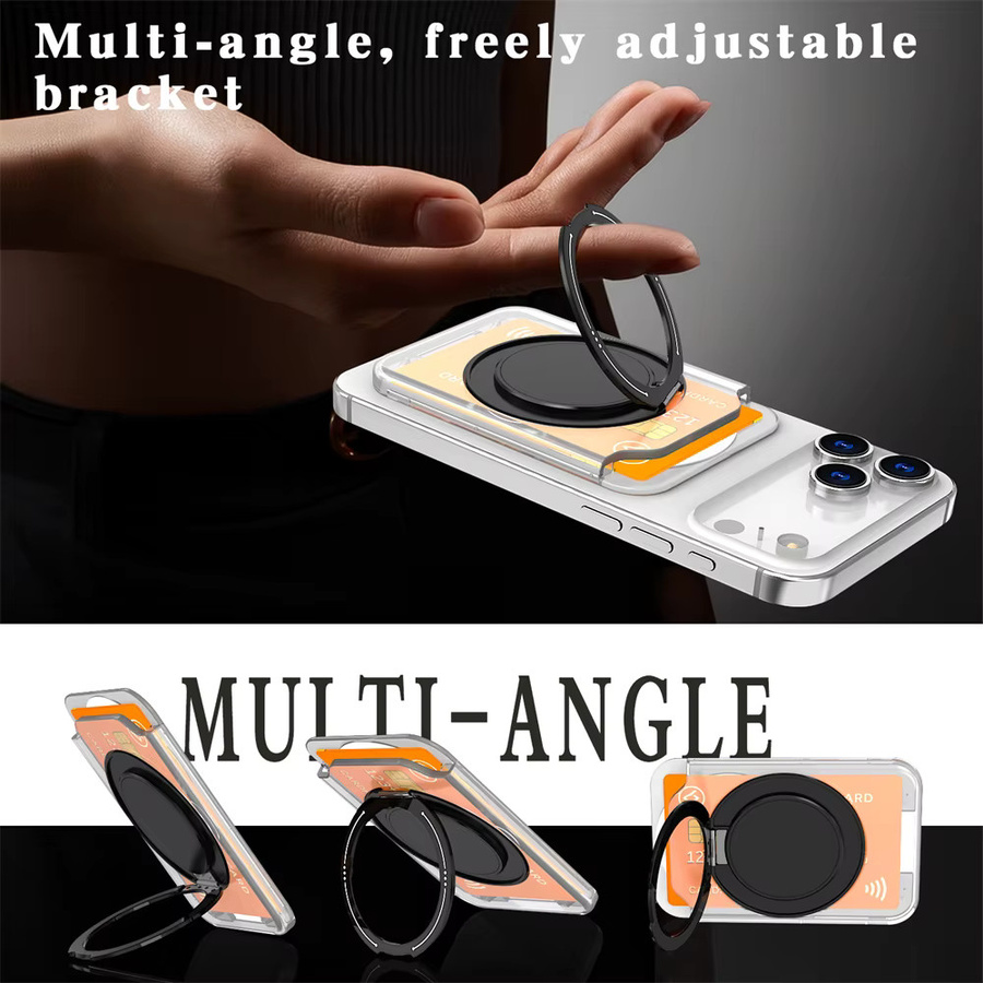 Vyimc Magnetischer Kartenhalter mit Ständer für MagSafe Wallets, kompatibel mit iPhone 17, 16, 15, 14 Pro Max und Samsung S26, S25, S24, Schwarz und Transparent - Bild 4