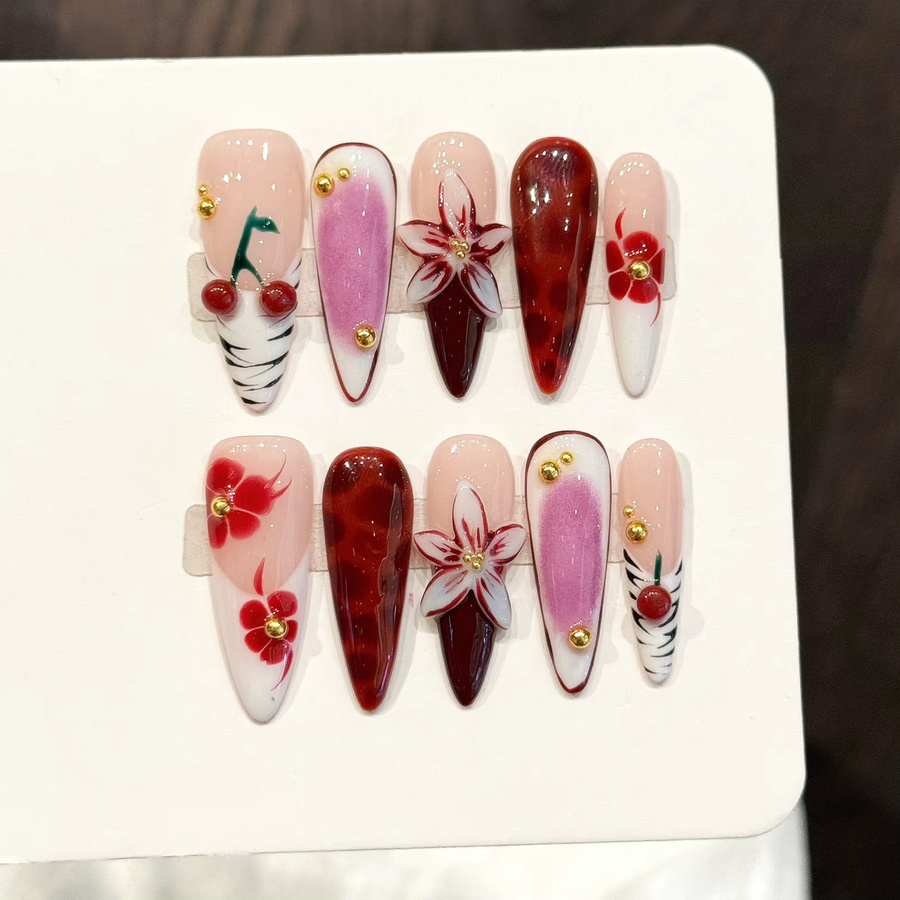 YADORNOS Künstliche Nagelspitzen, 3D Blütenblätter, Glänzend, 10 Stück - Bild 2