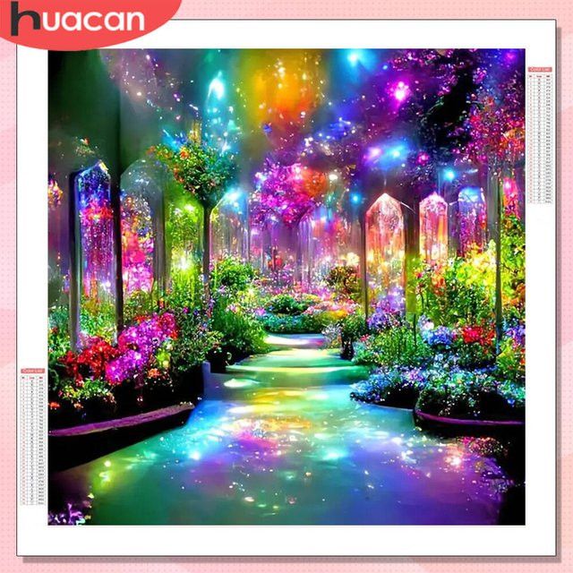 HUACAN 5D Diamantgemälde Fantasy-Landschaft mit Baum als Mosaik-Kreuzstich in Multicolor, B/H: 20 x 20 cm - Bild 1