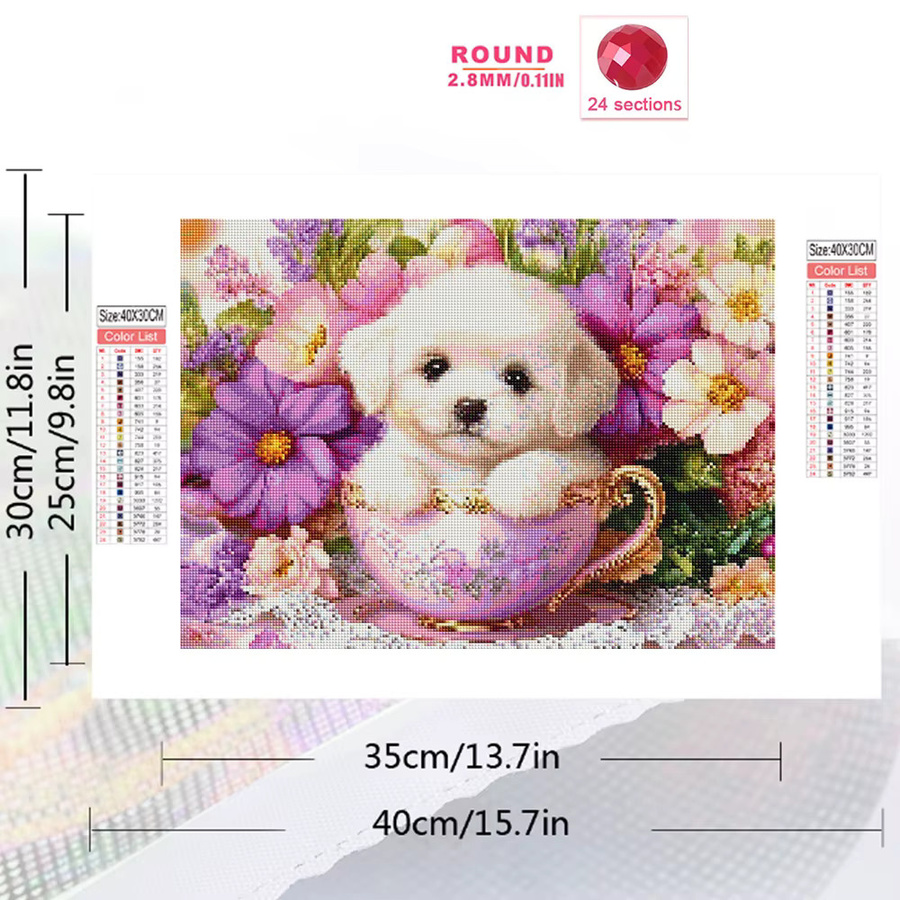 EverShine Diamant-Mosaik Stickerei Hund mit Gänseblümchen als 5D Strass-Malerei in Mehrfarbig - Bild 2