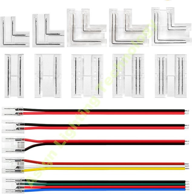 Asign 5er Set COB LED Streifen Stecker Eckverbinder für 2pin 3pin 4pin, transparent, Breite: 5 mm, 8 mm oder 10 mm - Bild 1
