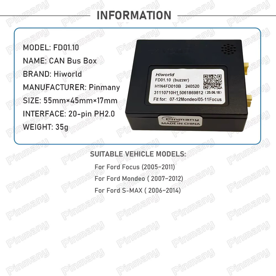 HIWORLD Autoradio CAN Bus Decoder FD01 Black Box für Ford Focus Mondeo S-MAX, Schwarz - Bild 2