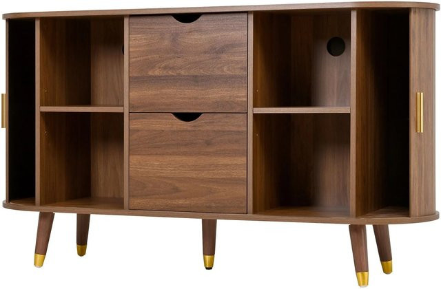 okwish Sideboard für dein Wohnzimmer in Braun mit 2 Schiebetüren und 2 Schubladen, B/H/T: 140 x 79,5 x 40 cm - Bild 1