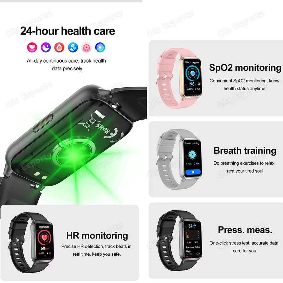 Ola Esporte Smartwatch HW12 für Damen mit Herzfrequenz-, Blutdruck- und SpO2-Messung, Schlafmonitoring, Bluetooth-Anruffunktion und Wasserdichtigkeit - Bild 2