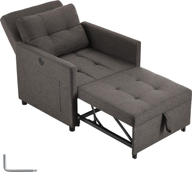 tectake Schlafsessel 3in1 als Sessel, Lounger oder Gästebett in Grau mit Stahlgestell, B/T/H: 82 x 80 x 86 cm - Bild 1