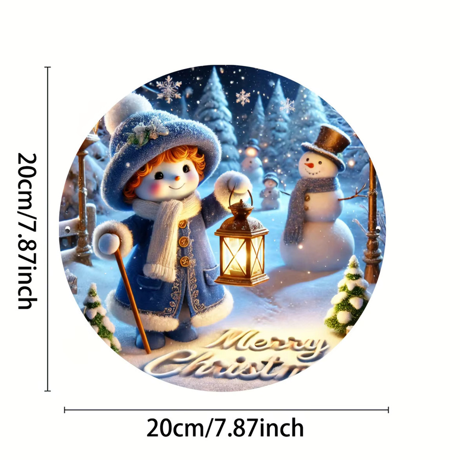 Potdemiel Weihnachts-Kranzschild Schneemann aus Metall, runder Wanddekor mit Winterszene, Durchmesser: 20,32 cm - Bild 2