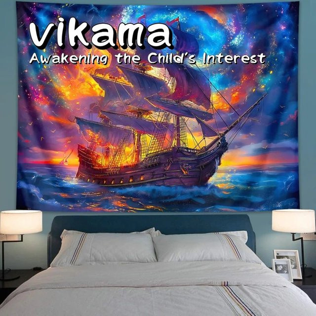 VIKAMA Science Fiction Piratenschiff Wandteppich in Multicolour zur Dekoration von Schlafzimmer und Wohnzimmer - Bild 1
