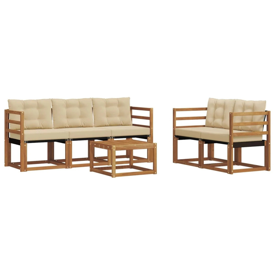 vidaXL Outdoor-Sofagarnitur 6-teilig aus massivem Akazienholz mit Textilene und Kissen in Natur und Beige - Bild 2