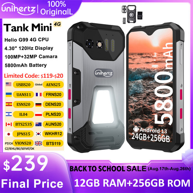 Unihertz 8849 Tank Mini Robustes Smartphone mit 4,3 Zoll Display, 256 GB Speicher, Android 13 und 5800 mAh Akku in Schwarz - Bild 1