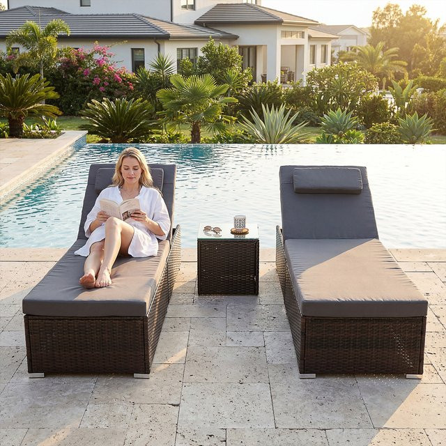 OYAJIA 3-teiliges Outdoor-Gartenmöbel-Set aus Rattan mit Polsterung in Schwarz und Braun für Terrasse und Wintergarten - Bild 1