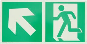 Fluchtwegschild Notausgang rechts mit Pfeil links aufwärts aus Aluminium von wolk in Grün, B: 30 cm, H: 15 cm - Bild 1