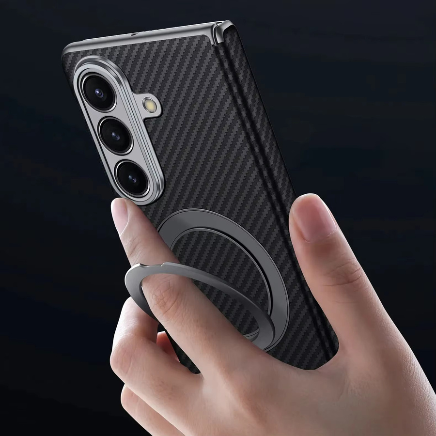 Ultra Slim Aramid Faser Muster Leder Schutzhülle mit MagSafe und Magnetischer Halterung für Samsung Galaxy Z Fold7 in Blau - Bild 5