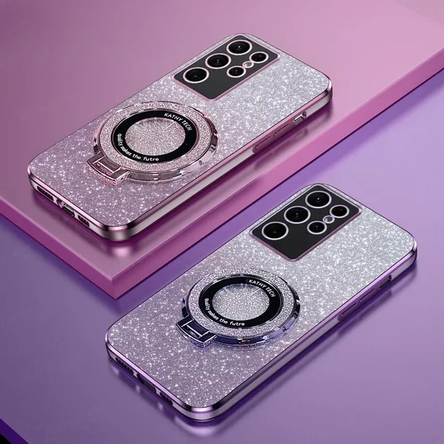 Glitzer Handyhülle mit TPU Magnetring Ständer für Samsung Galaxy S25 Ultra S24 S23 FE S22 S21 S20 S10 Plus Note 20 Ultra Pro in Blau - Bild 1