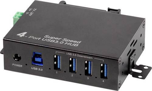 LogiLink UA0443 USB-Hub mit 4 USB-A Ports USB 3.0 5 GBit/s in Schwarz mit Metallgehäuse zur Wandmontage - Bild 1