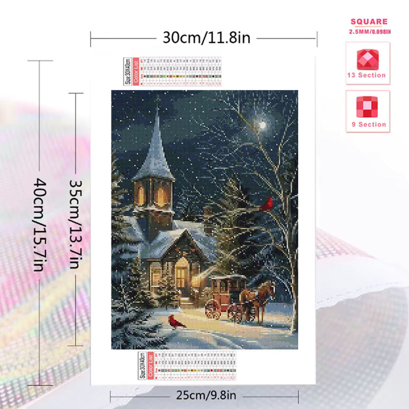 Evershine Diamantmalerei Weihnachten Mosaik Set mit Winterlandschaft und Landhaus Motiv, rund, mehrfarbig - Bild 2