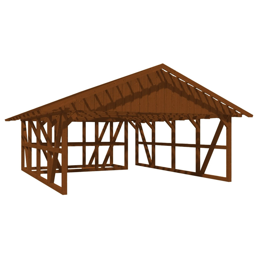Skan Holz Carport Schwarzwald mit Satteldach, Dachlattung und Abstellraum aus Fichtenholz in Nussbaum Braun, B: 684 cm, T: 772 cm - Bild 2