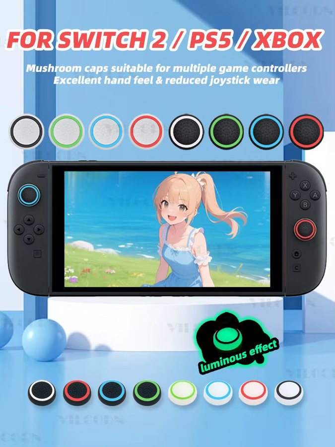 VILCORN Rutschfeste Silikon-Analog-Joystick-Kappen mit Daumengriff für Nintendo Switch, Switch Pro, PS5 und PS4 - Bild 5