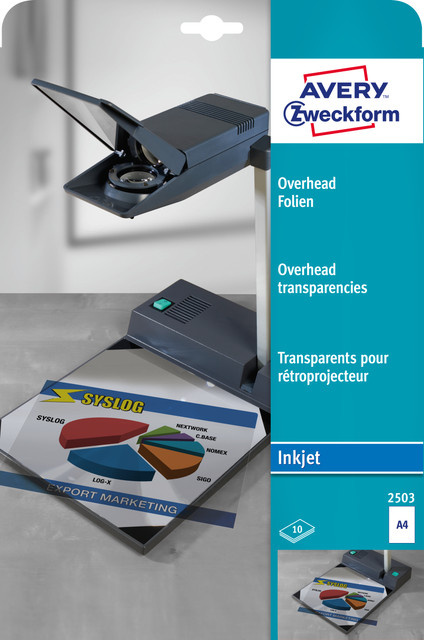 Avery Zweckform 2503 Overhead-Projektor-Folien für Tintenstrahldrucker, DIN A4, Transparent, 10 Stück - Bild 1