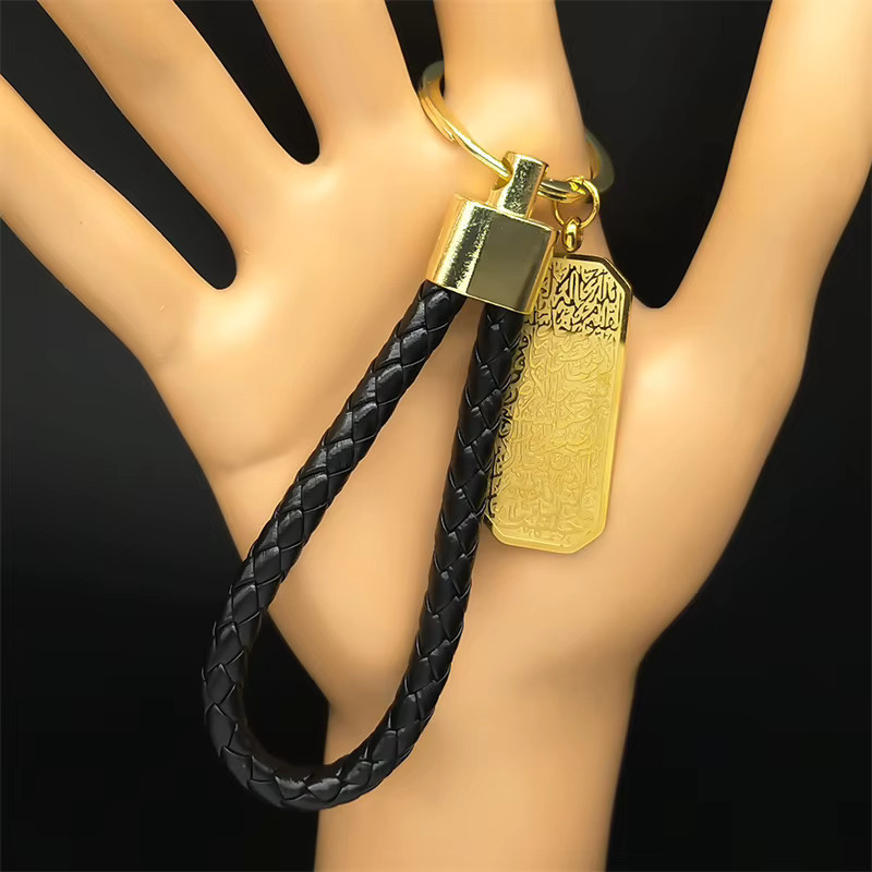 AFAWA Schlüsselanhänger Edelstahl, Gold Farbe, PU Leder, Unisex - Bild 2