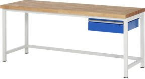 RAU Werkbank Serie 8000 höhenverstellbar mit Schublade, Grau, B: 200 cm, T: 70 cm, H: 84 - 104 cm - Bild 1