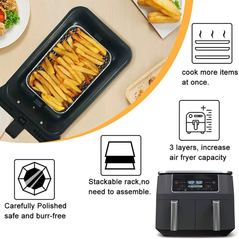 Ninja Air Fryer Zubehör 3-lagiger rechteckiger stapelbarer Grillständer für Dual/Double/Two Basket Airfryer Oven in Silber und Pink, B/T/H: 19,5 x 13,0 cm - Bild 3