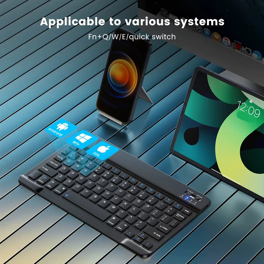 AyeBeau Mini Bluetooth Drahtlose Tastatur mit Maus Set in Schwarz, Azerty Layout für iPad, Mac, PC, Tablet und Laptop - Bild 3