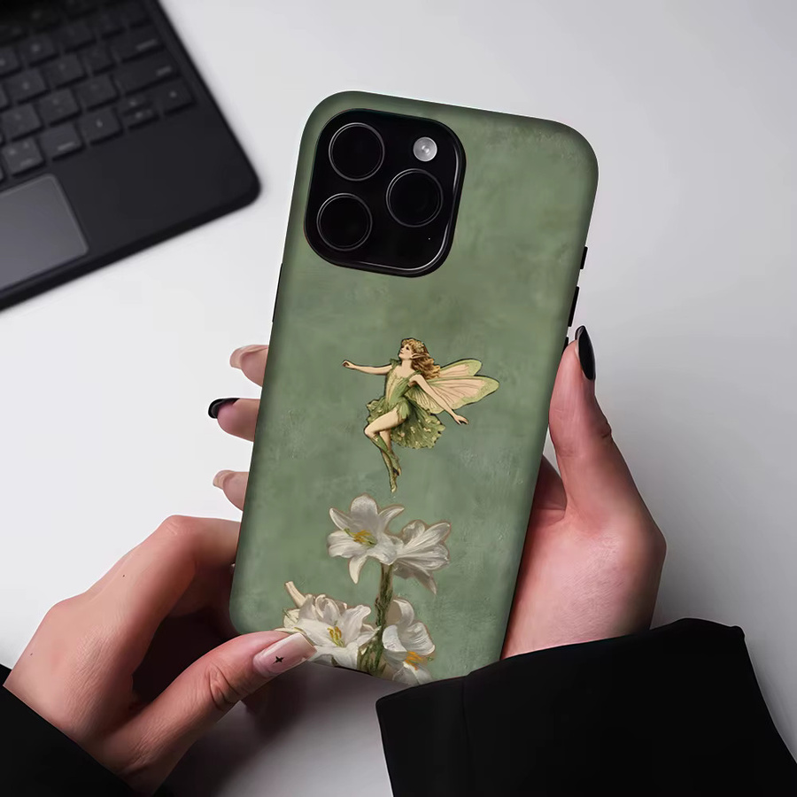 Magnetische Handyhülle Lilienfee auf grüner Wand für iPhone 17 16 15 14 13 Pro Max Plus von Potdemiel in Grün - Bild 5