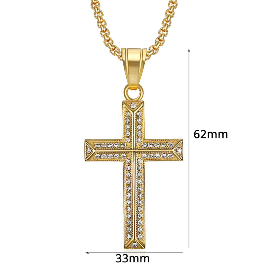 MAGIC ZONE Halskette, Ritter Kreuz Anhänger, Edelstahl, Gold, Zirkonia, Herren - Bild 2