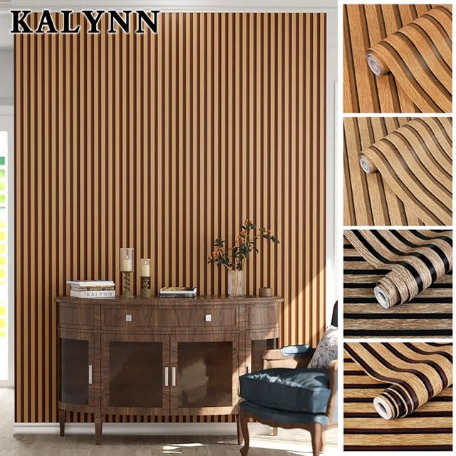 Selbstklebende Holzgitter-Tapete von KALYNN in Braun, abnehmbare Vinyl-Dekorfolie für Wände und Möbel, Breite: 45 cm - Bild 1